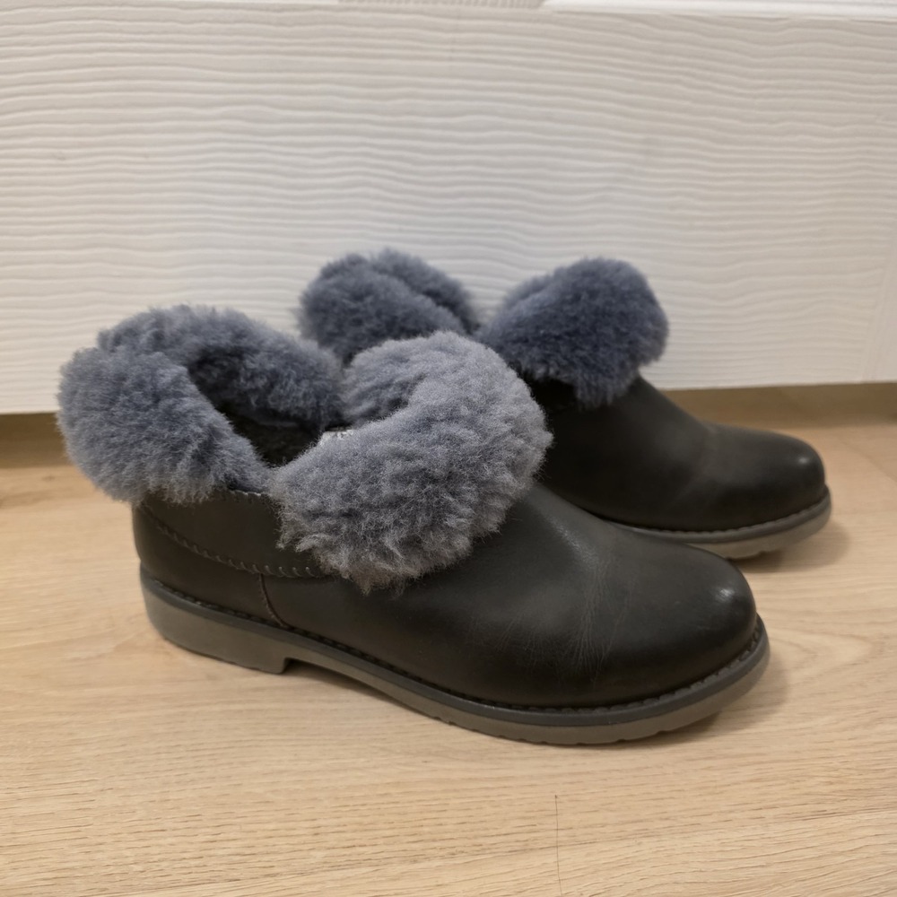 Aussie Connection Gray Leather Shearling Fur Lined Warm Ankle Boots Size 6